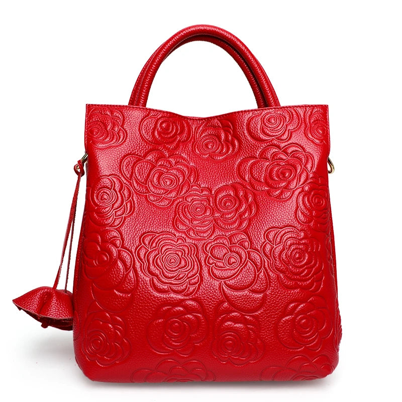 Classic Embossed Cowhide Bag – Large Capacity Leather Crossbody for Women