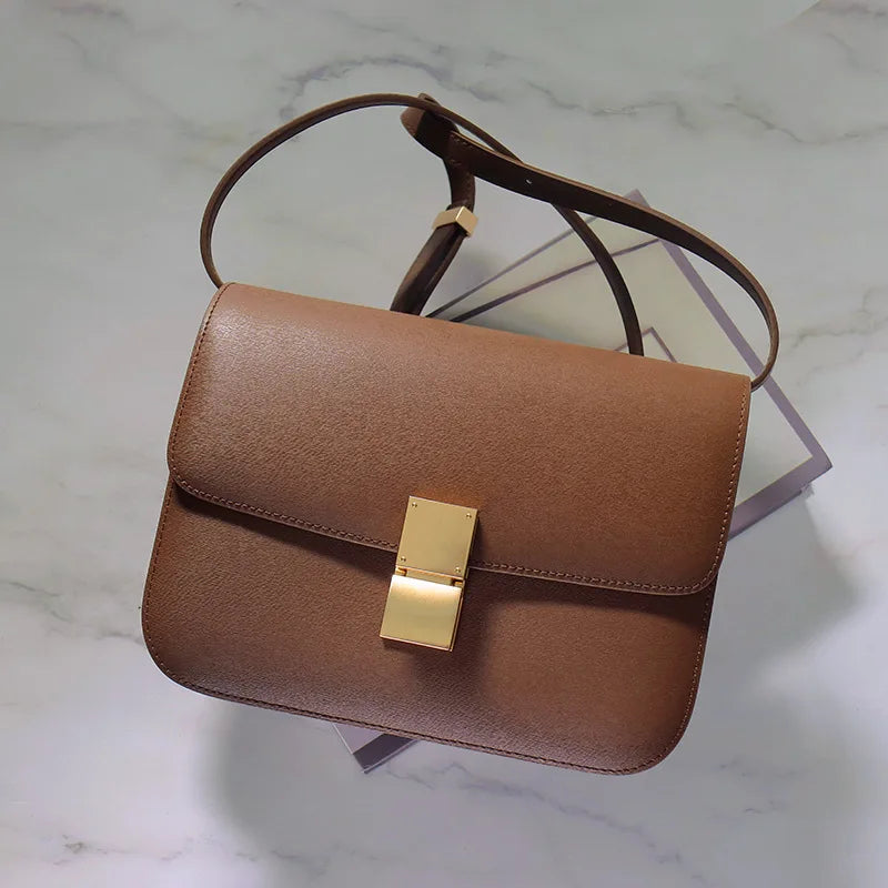 Genuine Leather Tofu Bag – Luxury Purple Shoulder & Crossbody Handbag for Women