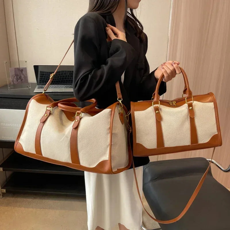Vintage Travel Handbag – Large Nylon PU Leather Shoulder & Fitness Bag for Women