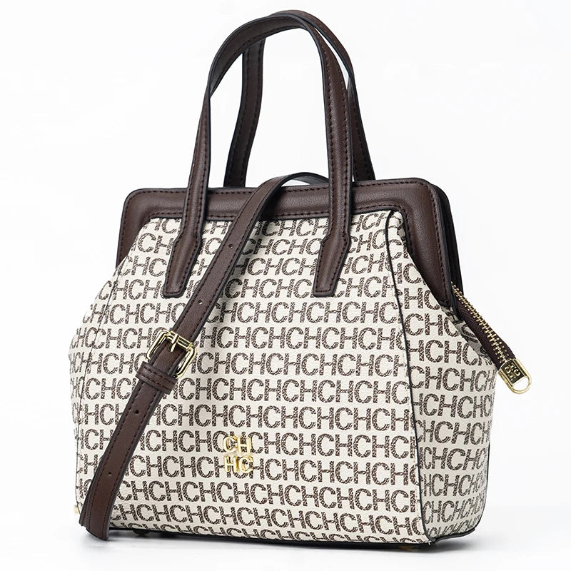 CH Classic Monogram Handbag – Zippered Solid Color Block Shoulder Bag for Women