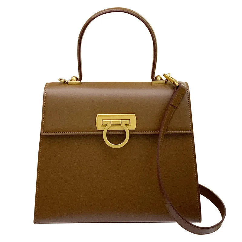 French Soft Leather Crossbody – Fashionable Kelly-Style Handbag with Horseshoe Buckle