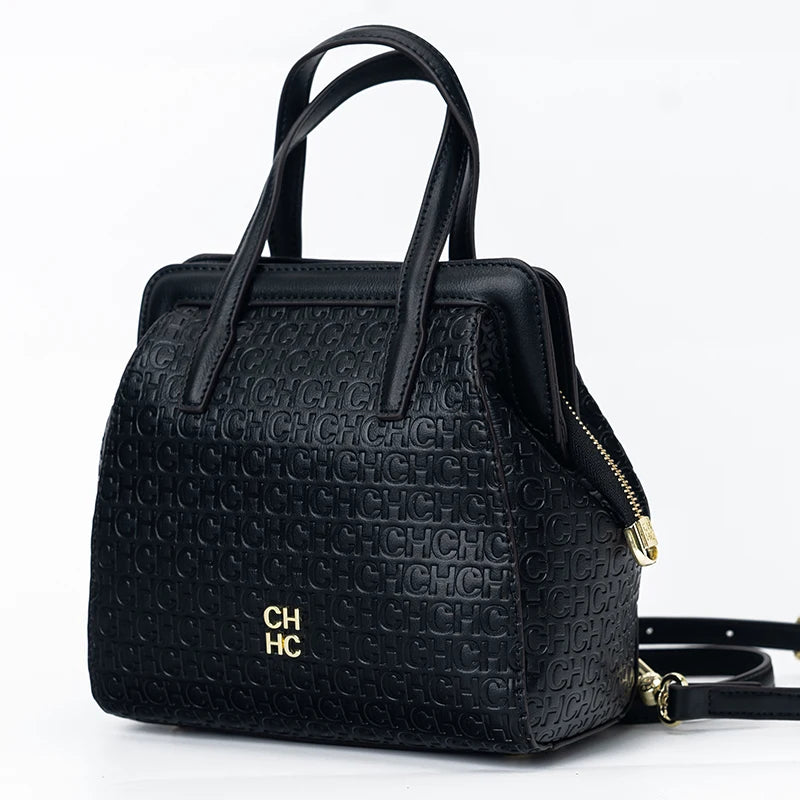 CH Classic Monogram Handbag – Zippered Solid Color Block Shoulder Bag for Women