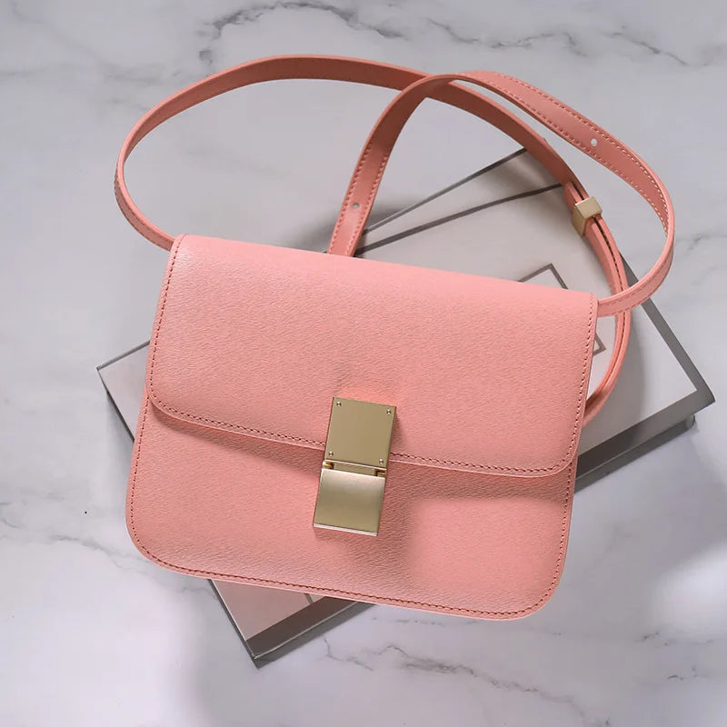 Genuine Leather Tofu Bag – Luxury Purple Shoulder & Crossbody Handbag for Women