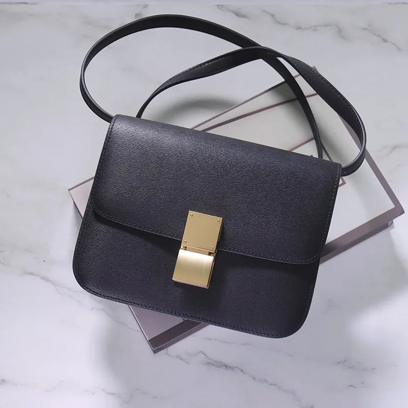 Genuine Leather Tofu Bag – Luxury Purple Shoulder & Crossbody Handbag for Women