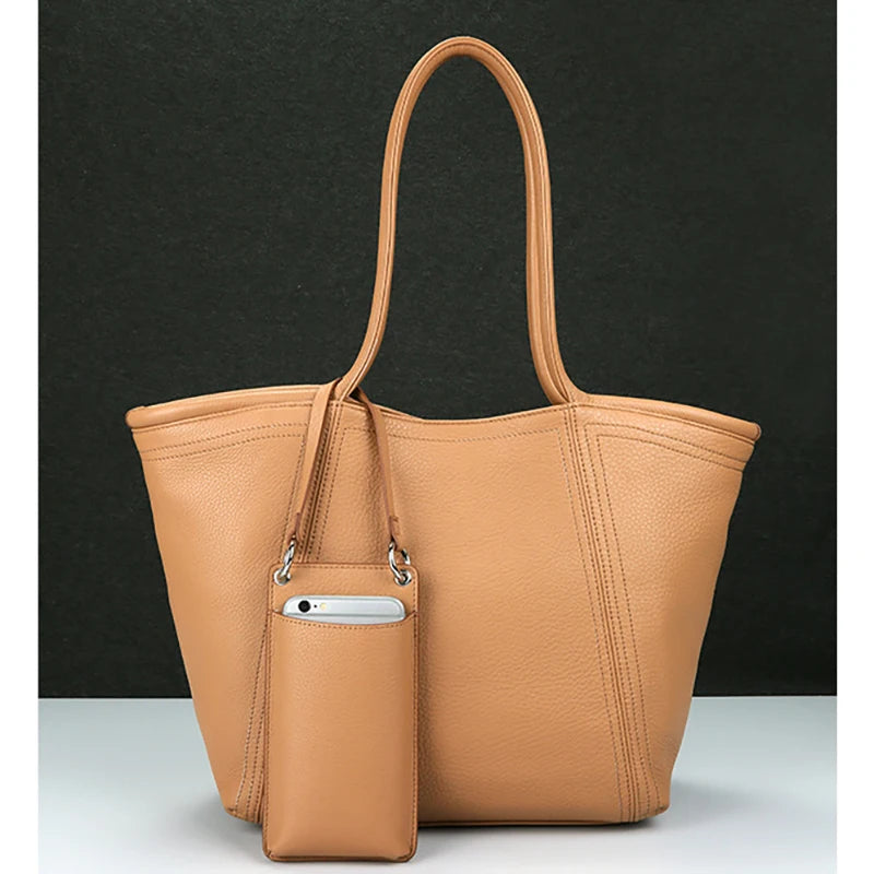 Vintage Cowhide Tote – Genuine Leather Handbag for Women with Large Capacity