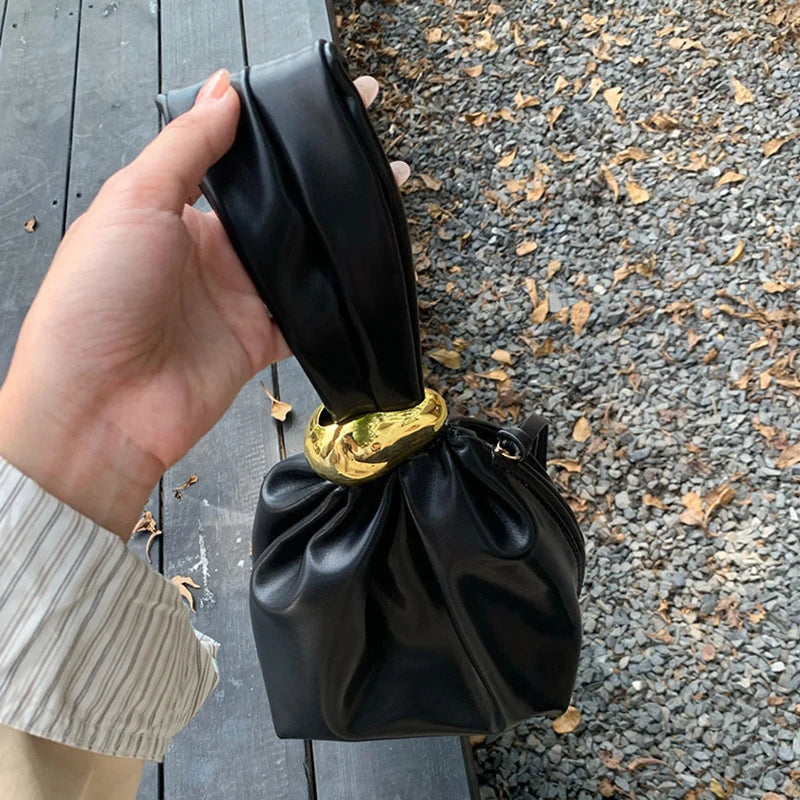 Leather Dumpling Bag – Retro Knotted Clutch & Wristlet for Women
