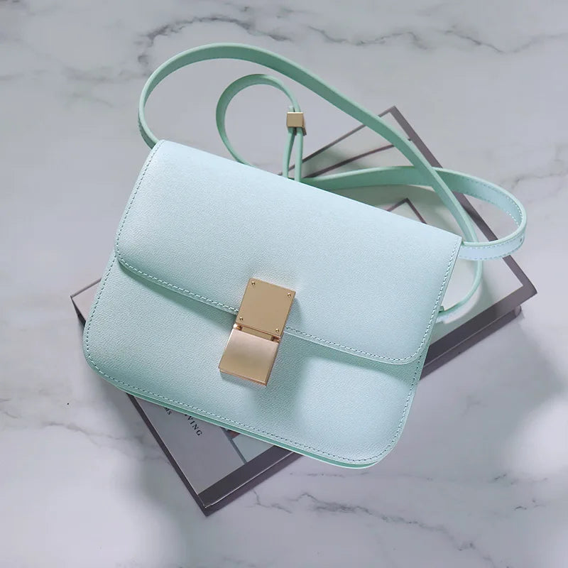 Genuine Leather Tofu Bag – Luxury Purple Shoulder & Crossbody Handbag for Women