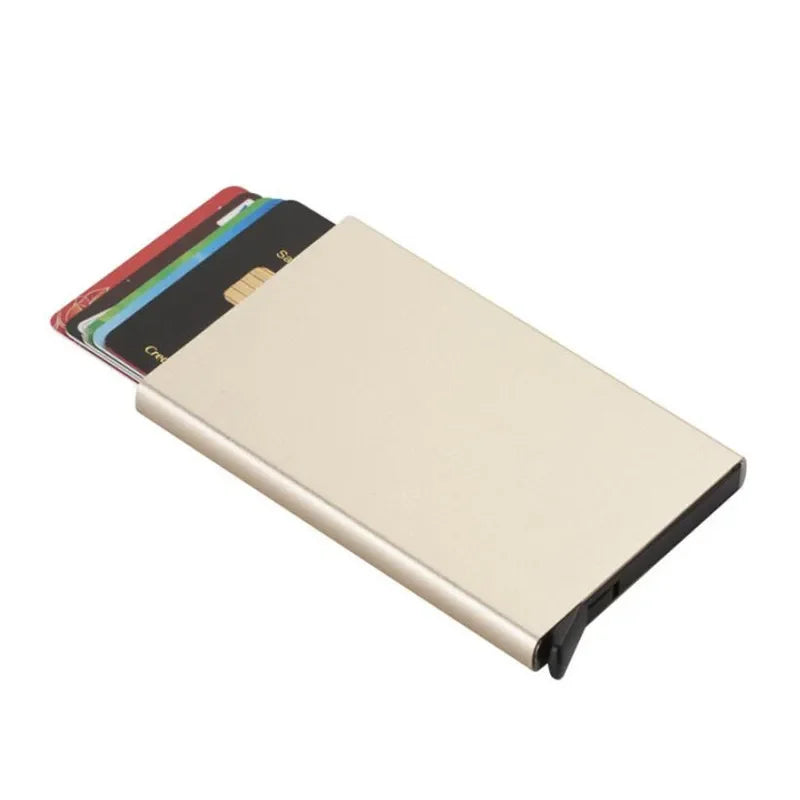 Automatic Flip Card Holder – Metal Anti-Theft Wallet with 12-Slot Side Push Design for Men