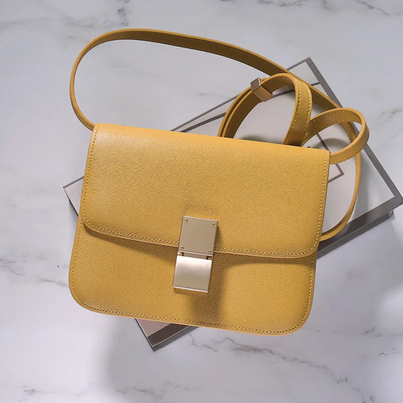 Genuine Leather Tofu Bag – Luxury Purple Shoulder & Crossbody Handbag for Women