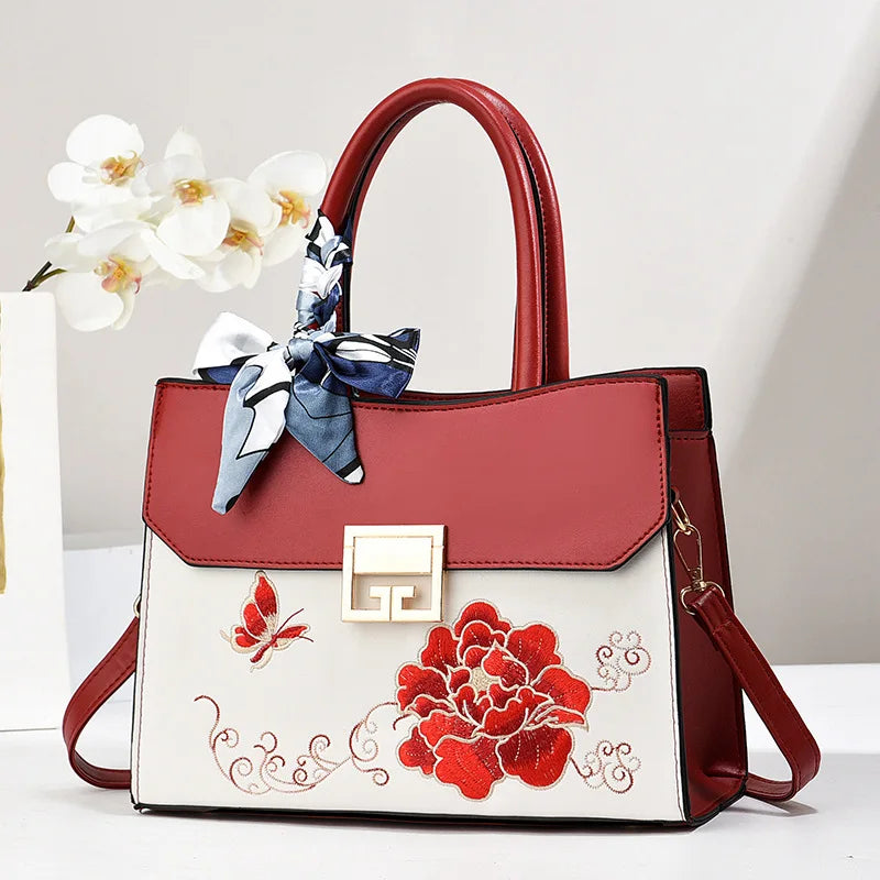 Embroidered Leather Crossbody – High-Quality Casual Shoulder Purse for Women