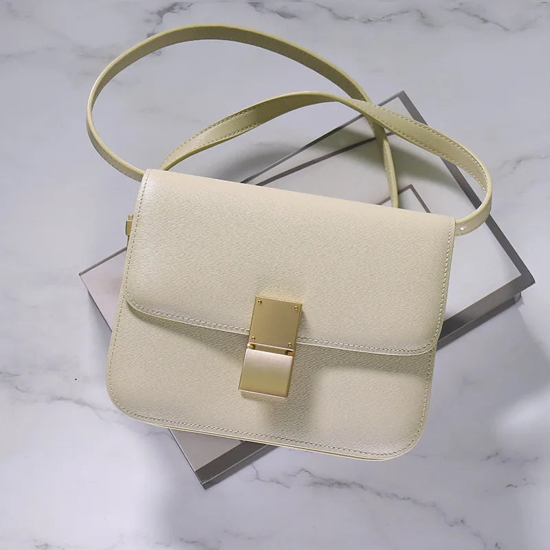 Genuine Leather Tofu Bag – Luxury Purple Shoulder & Crossbody Handbag for Women