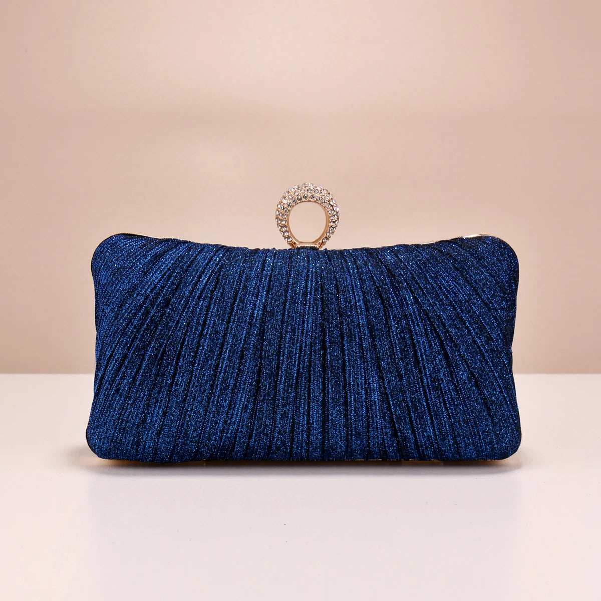 Valentine’s Diamond Ring Clutch – Ruched Evening Bag with Chain for Prom & Dinner