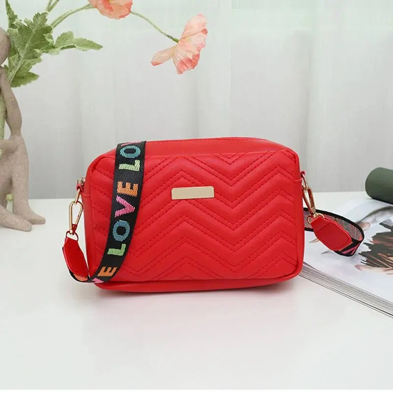 Rilibegan Embroidered Camera Bag – Versatile PU Leather Square Shoulder Bag with Printed Strap