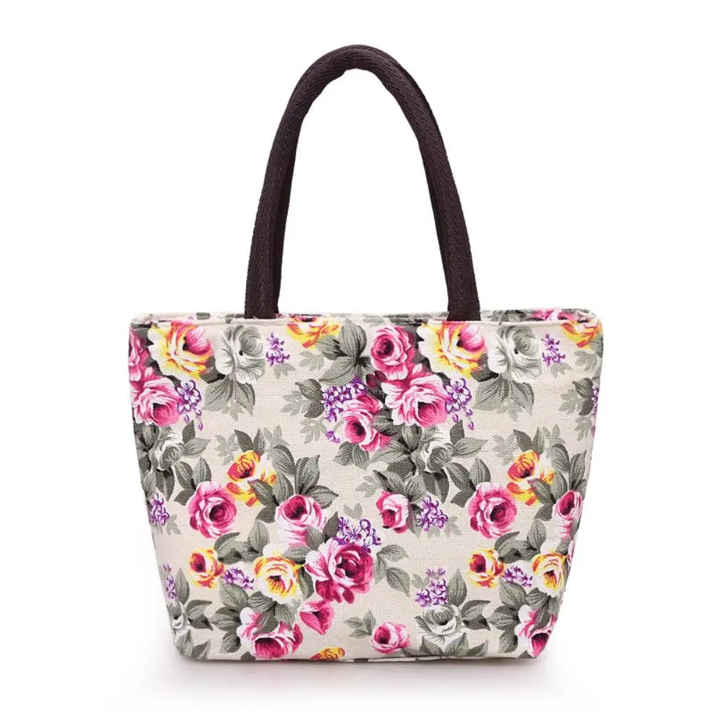 Durable Floral Canvas Tote – Cute Casual Bucket Shoulder Bag for Women