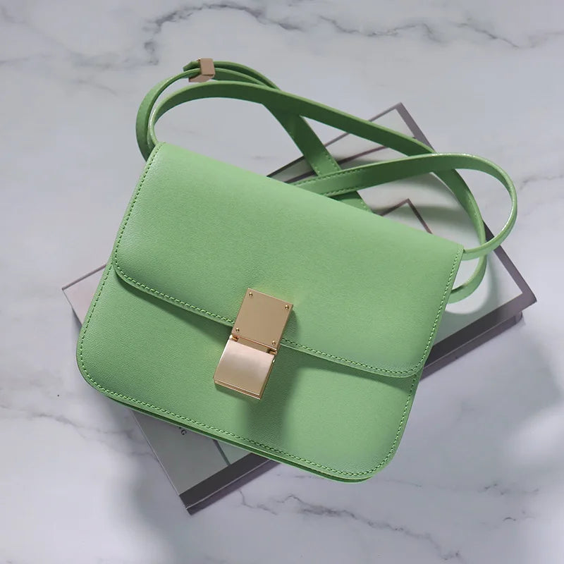 Genuine Leather Tofu Bag – Luxury Purple Shoulder & Crossbody Handbag for Women