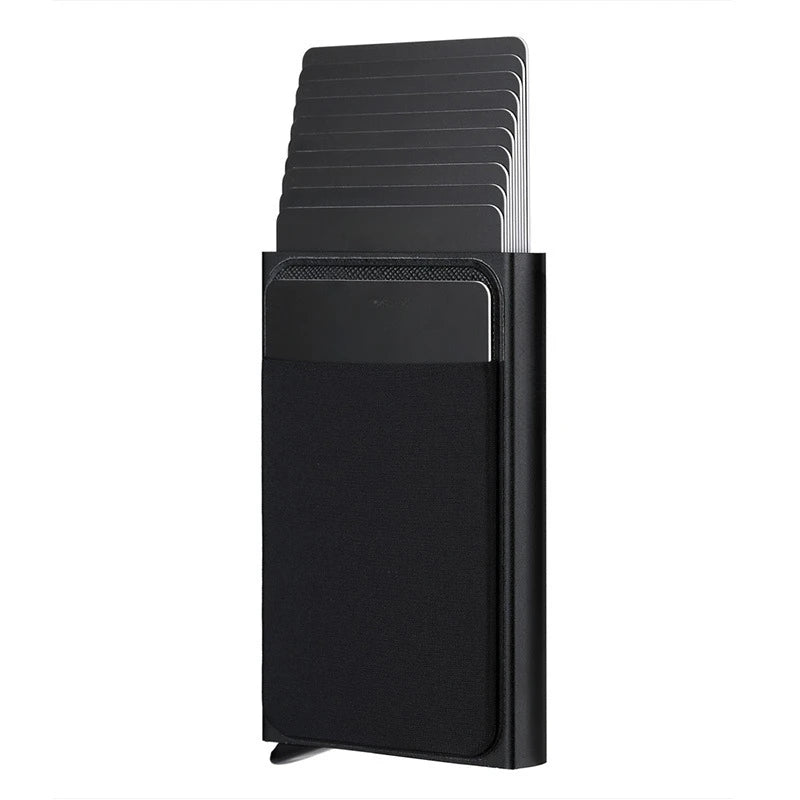 Automatic Flip Card Holder – Metal Anti-Theft Wallet with 12-Slot Side Push Design for Men
