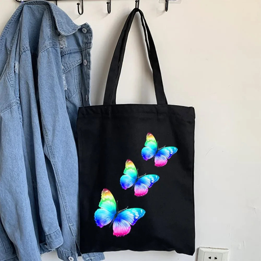 Butterfly Print Canvas Tote – Foldable, Reusable & Stylish