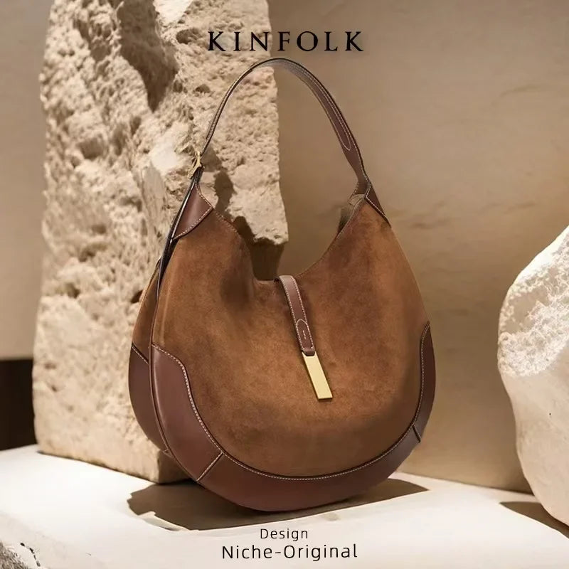 Chic Ruffle Dumpling Bag – Trendy Chamois Leather Underarm & Moon Tote for Women
