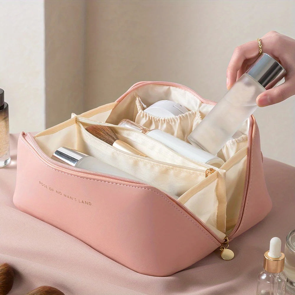 Luxury Travel Makeup Organizer – Zippered Cosmetic & Toiletry Storage Bag for Women