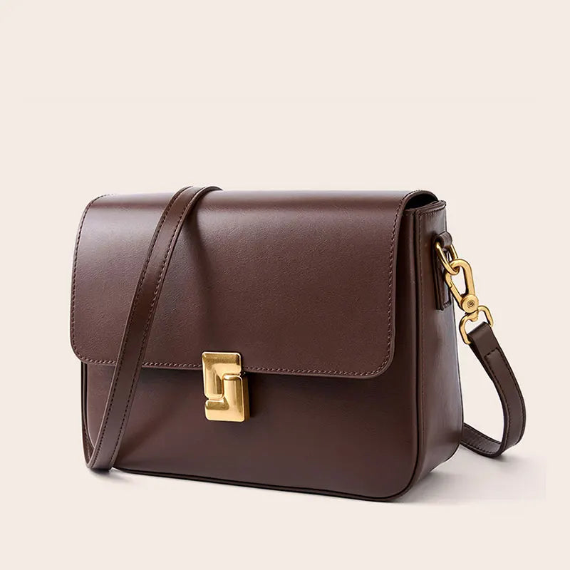 Versatile Cowhide Leather Crossbody – Fashionable Small Square Shoulder Bag for Women’s Commute