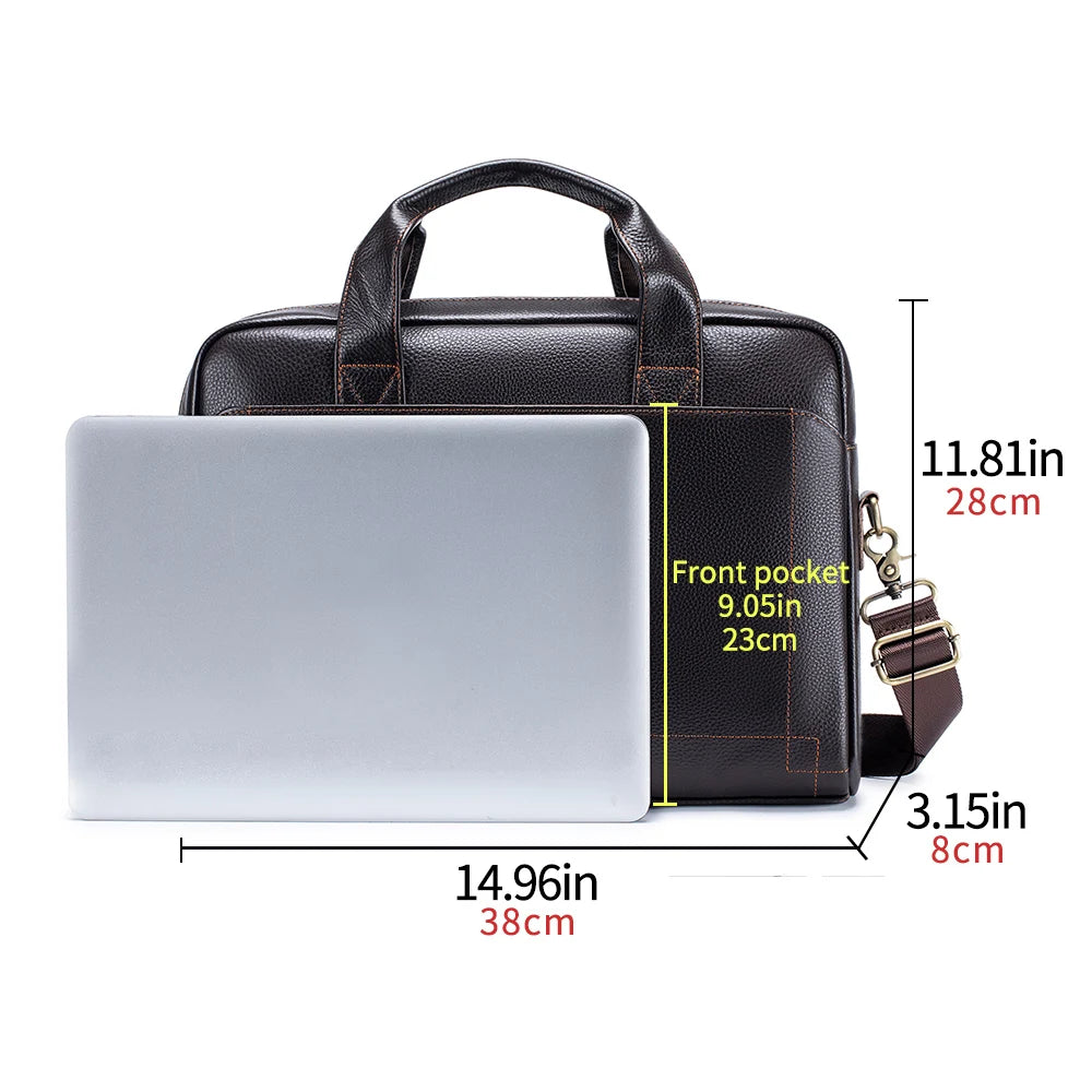 Men’s Top-Grain Leather Briefcase – Cowhide Laptop & Crossbody Office Bag