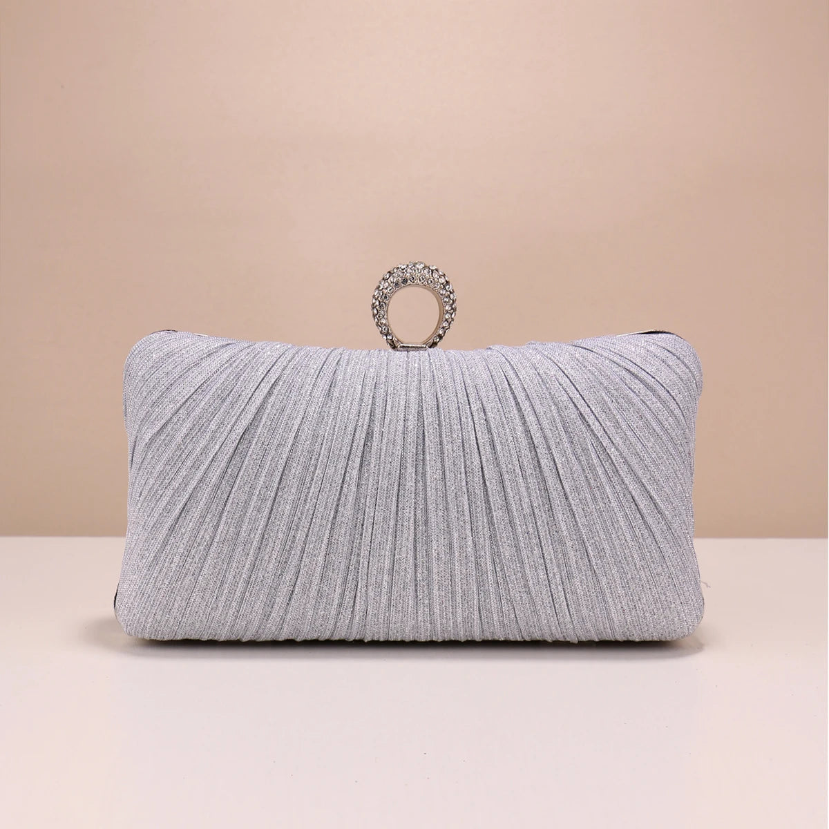 Valentine’s Diamond Ring Clutch – Ruched Evening Bag with Chain for Prom & Dinner