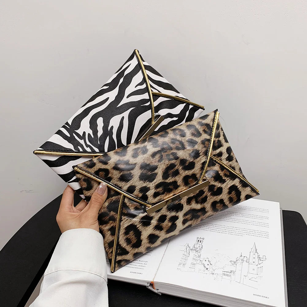 Vintage Animal Print Envelope Clutch