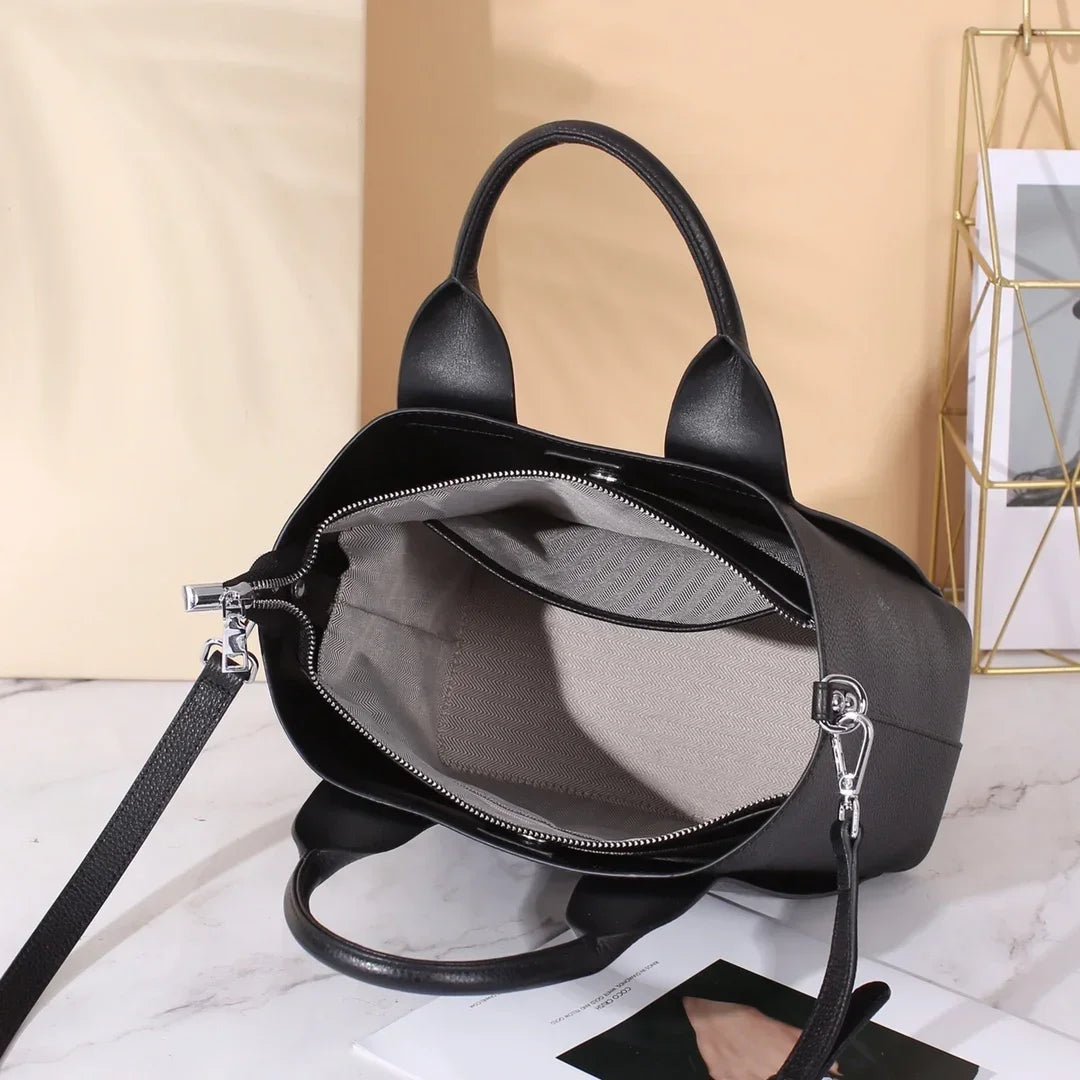 Genuine Leather Commuter Tote – Luxury Designer Shoulder & Crossbody Handbag for Women