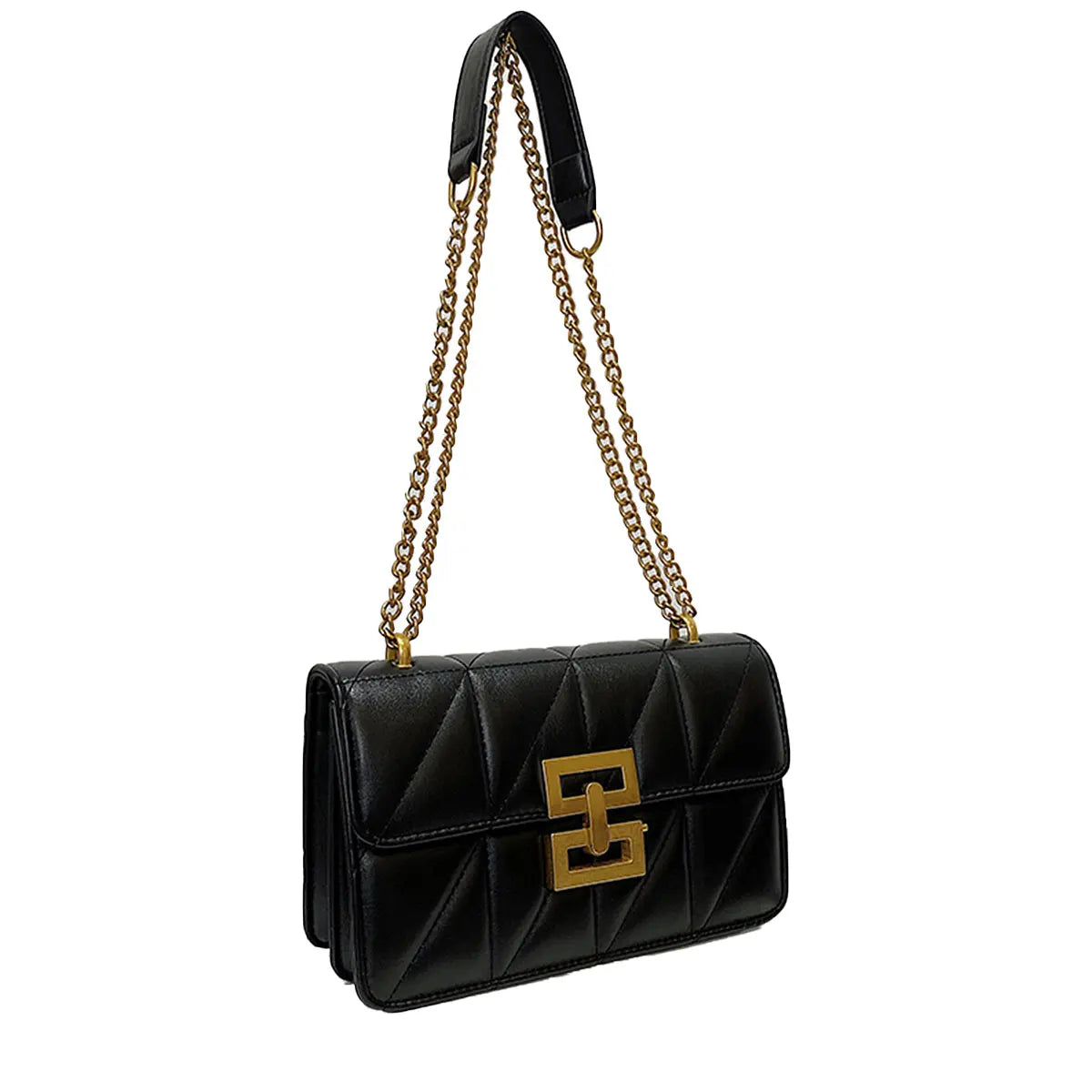 Embroidered PU Small Square Bag – Solid Color Chain Shoulder Bag with Lock Buckle