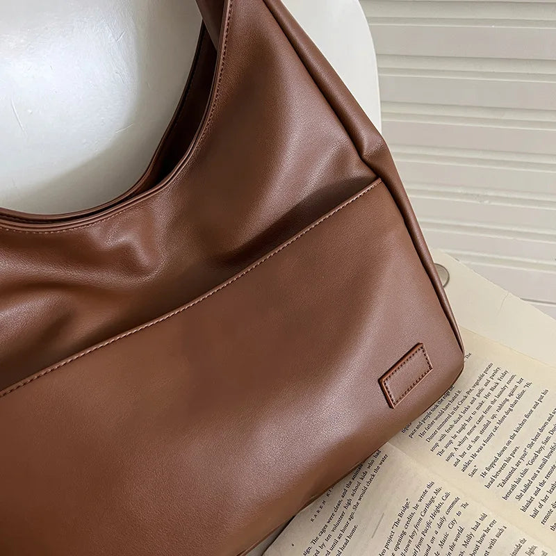 Women Hobo Bag Simple PU Leather Solid Shoulder Bag