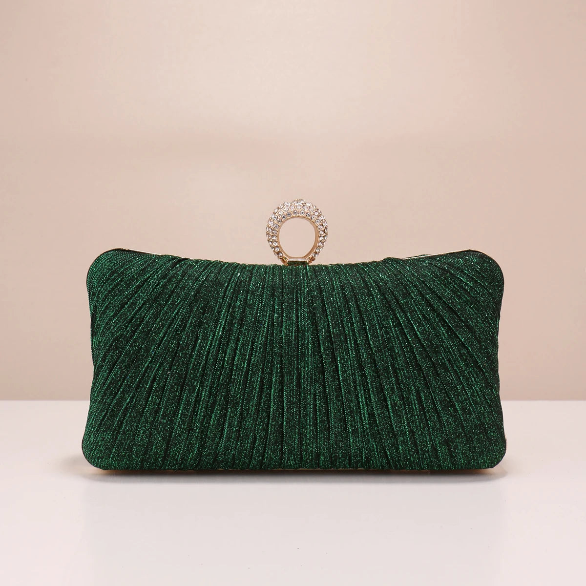 Valentine’s Diamond Ring Clutch – Ruched Evening Bag with Chain for Prom & Dinner