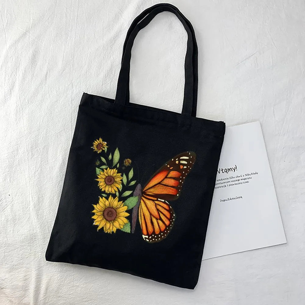 Butterfly Print Canvas Tote – Foldable, Reusable & Stylish