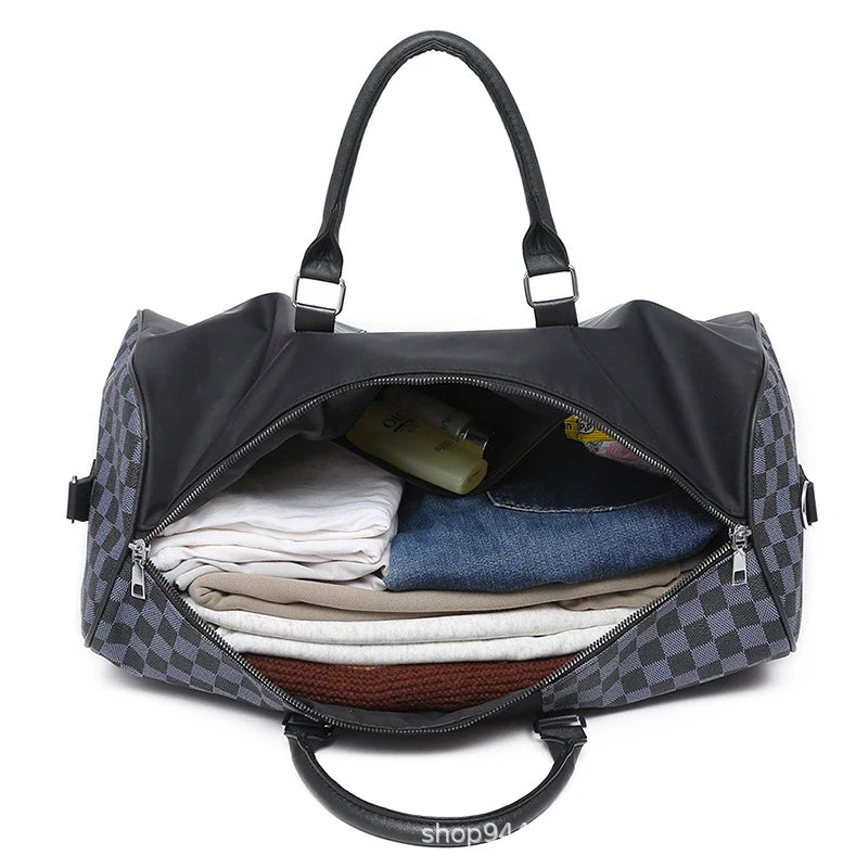 High-End Plaid Travel Bag – Large Capacity Hand Luggage for Business & Sports Trips
