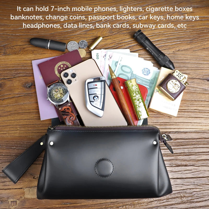 Genuine Cowhide Leather Clutch – Men’s Long Wallet & Passport Organizer