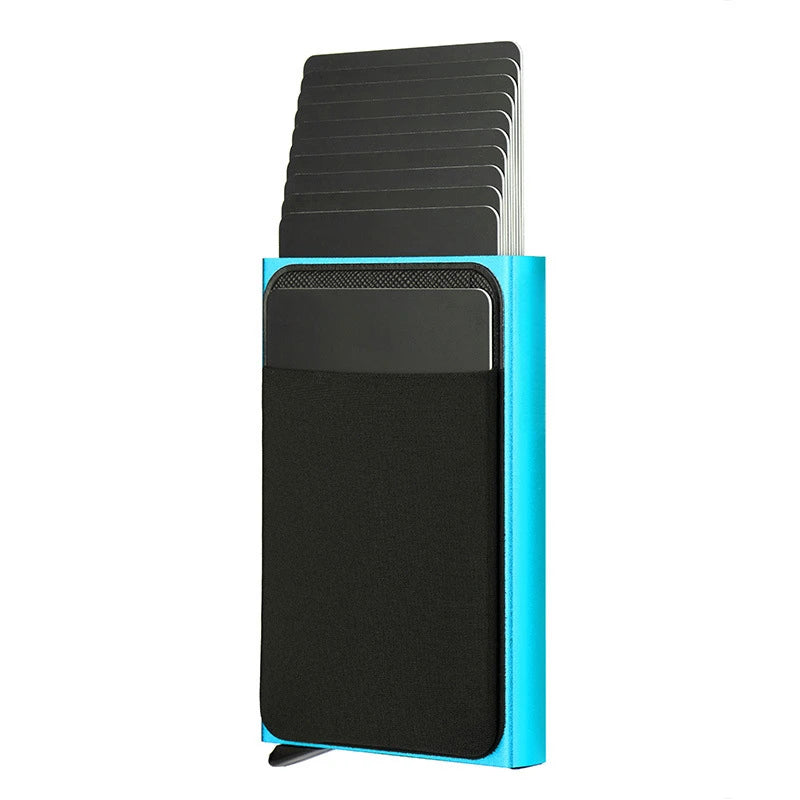 Automatic Flip Card Holder – Metal Anti-Theft Wallet with 12-Slot Side Push Design for Men