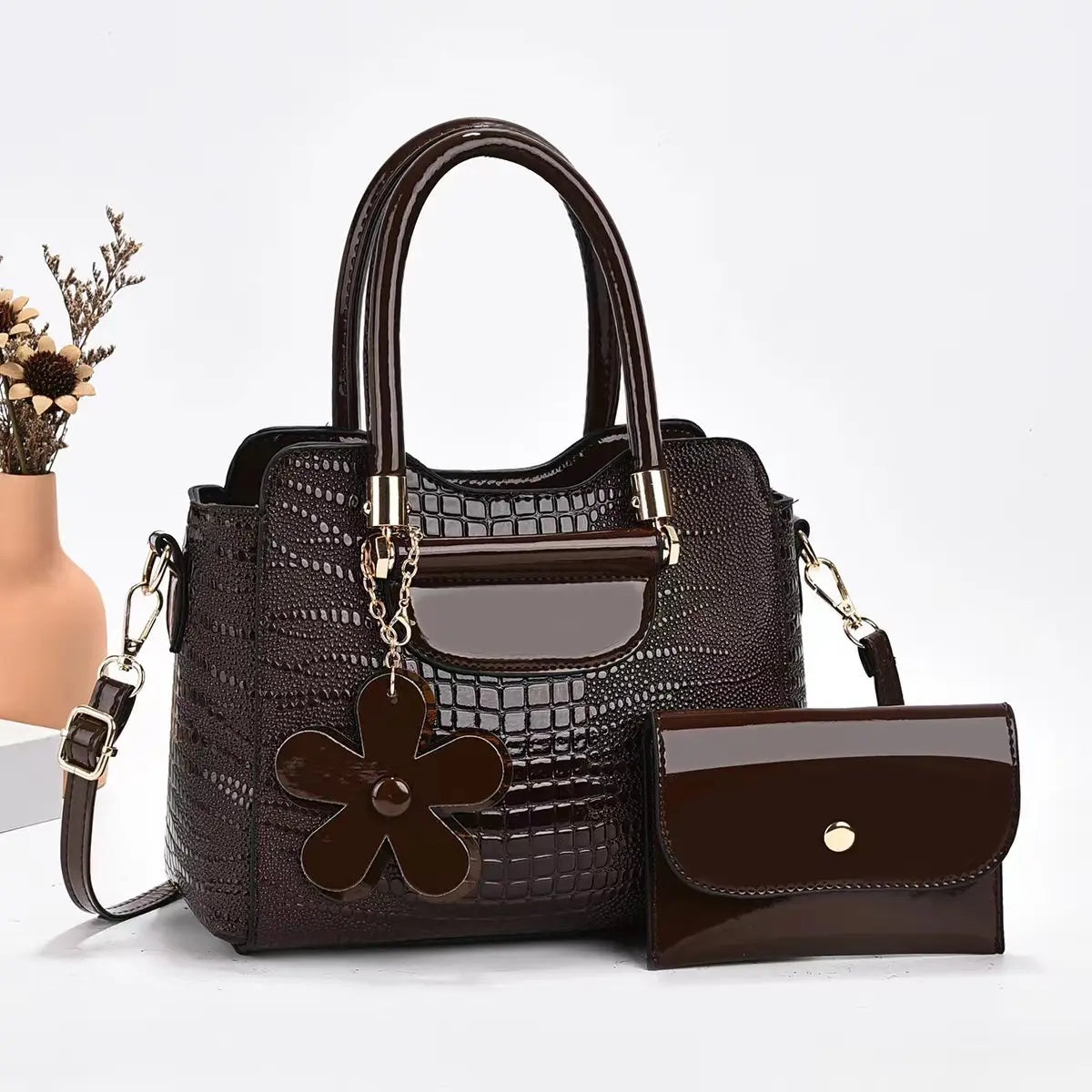 2-Piece PU Leather Bag Set – Classic Tote & Clutch Combo