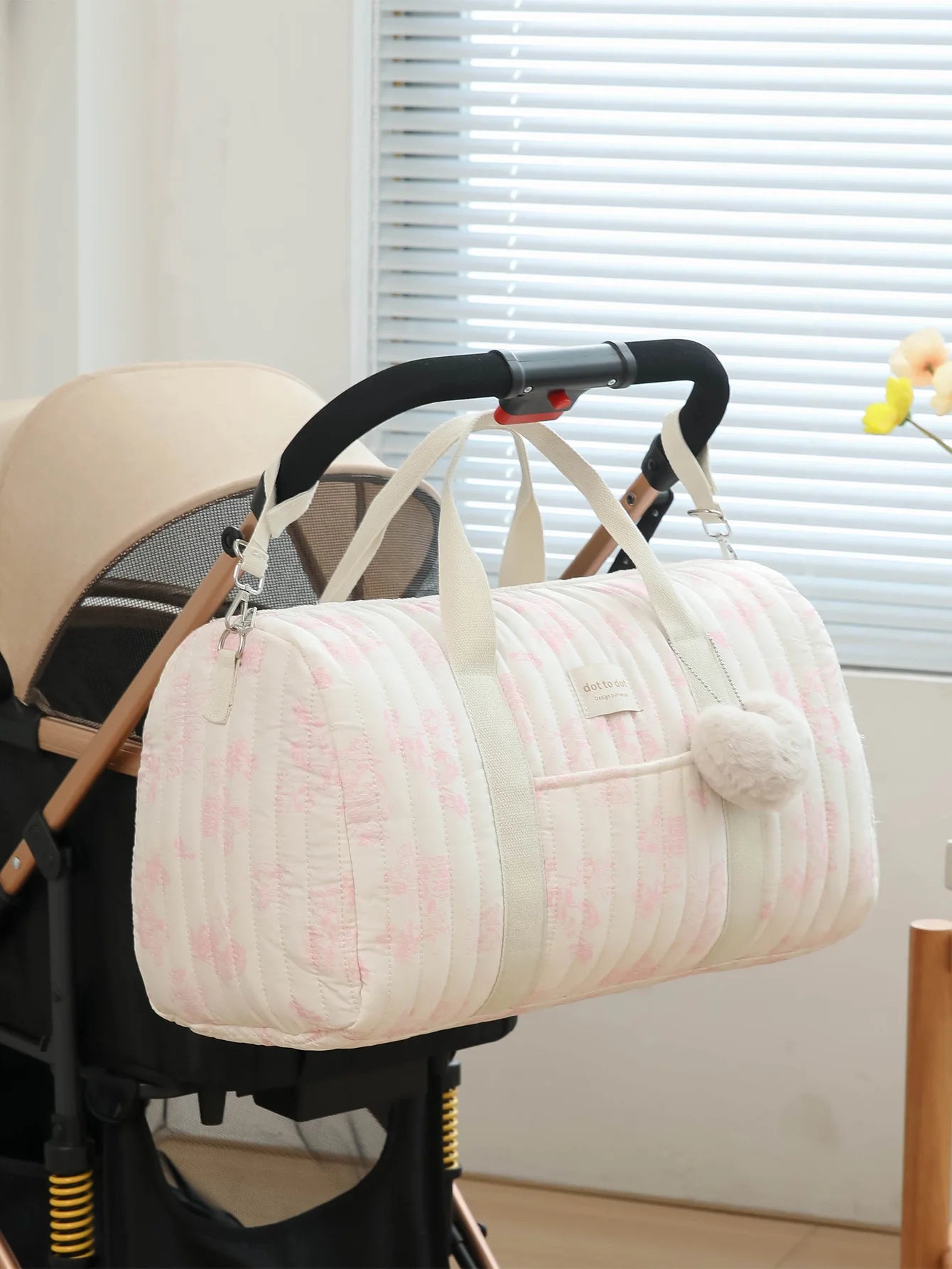 Quilted Mummy Diaper Bag – Embroidered Shoulder Organizer for Stroller & Baby Care