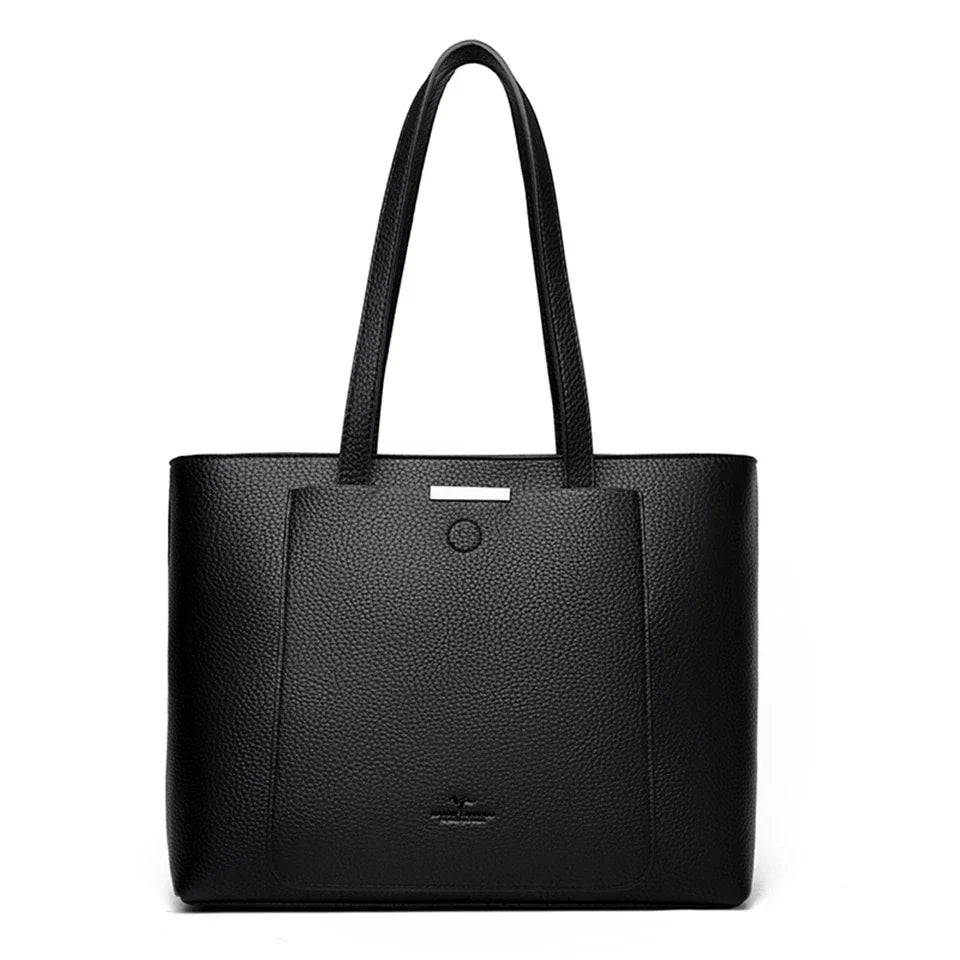 Luxury Leather Tote – Soft Designer Shoulder Bag for Women with Laptop Capacity