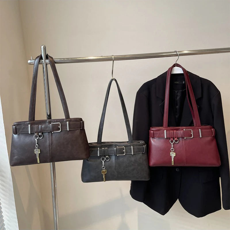 Retro Leather Underarm Bag – Trendy Large-Compartment Shoulder Handbag for Women