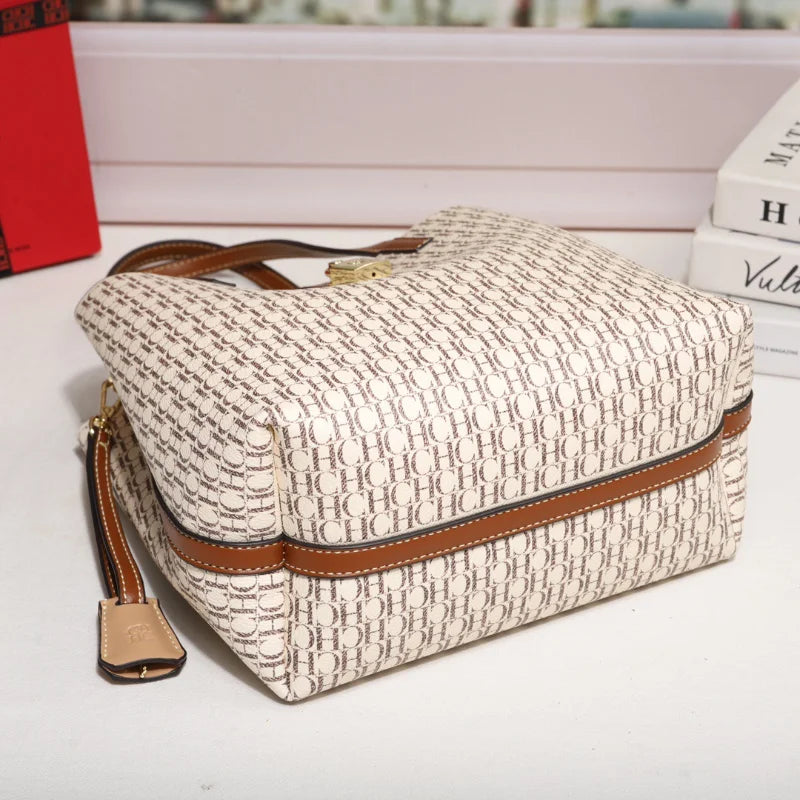 CH Premium Leather Crossbody – Large Letter Print Tote for Daily Commute