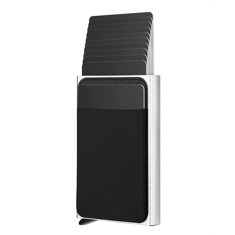 Automatic Flip Card Holder – Metal Anti-Theft Wallet with 12-Slot Side Push Design for Men