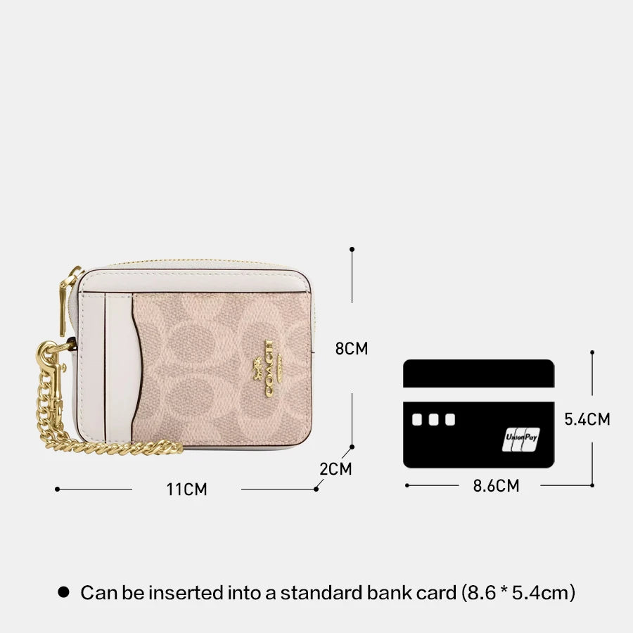 Mini Canvas Wallet – Women’s Zip Card Case with Chain Strap