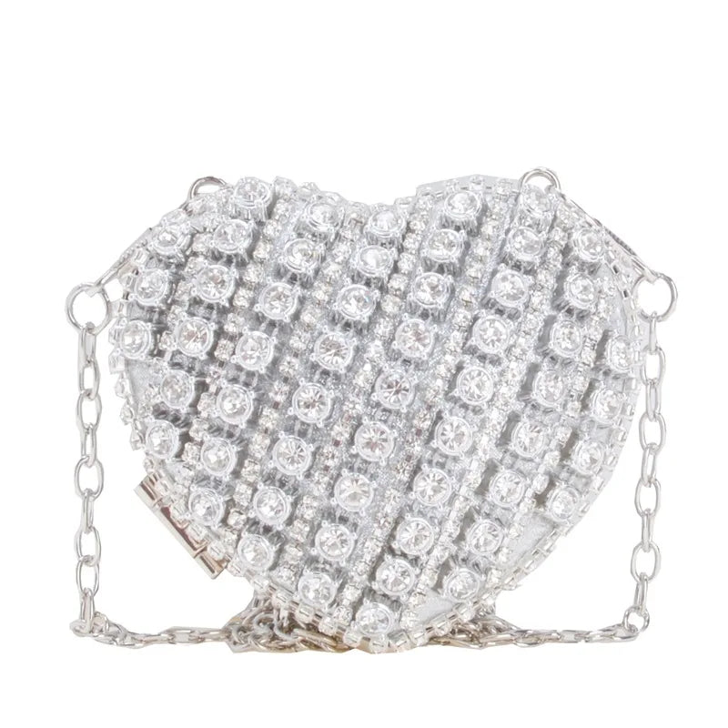Luxury Heart-Shaped Diamond Bag – Mini Designer Shoulder Clutch for Banquets & Events