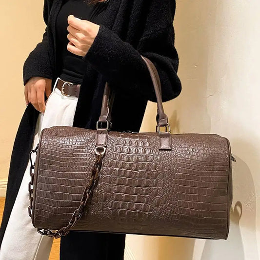 Waterproof Leather Travel Duffel – Large Capacity Candy Color Shoulder & Gym Bag for Women