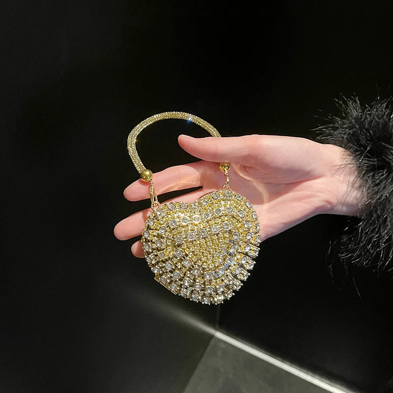 Luxury Bling Heart Clutch – Rhinestone Evening Bag with Chain for Women