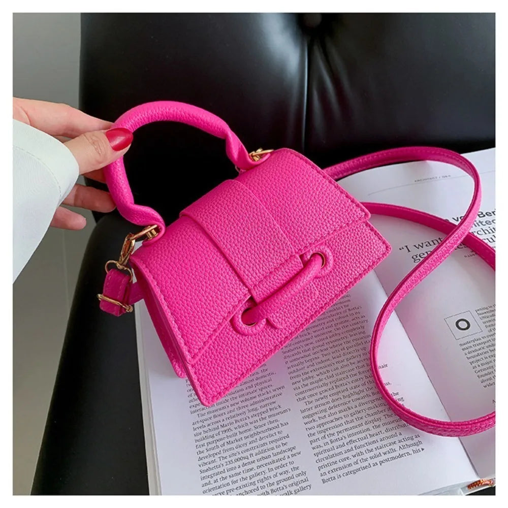 Solid Color Leather Bag – Stylish Hand-Carry & Messenger Mini Bag