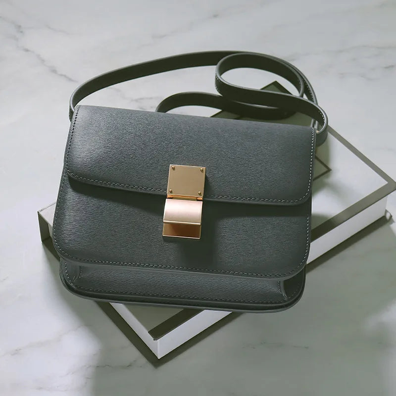 Genuine Leather Tofu Bag – Luxury Purple Shoulder & Crossbody Handbag for Women