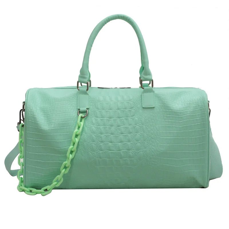 Waterproof Leather Travel Duffel – Large Capacity Candy Color Shoulder & Gym Bag for Women