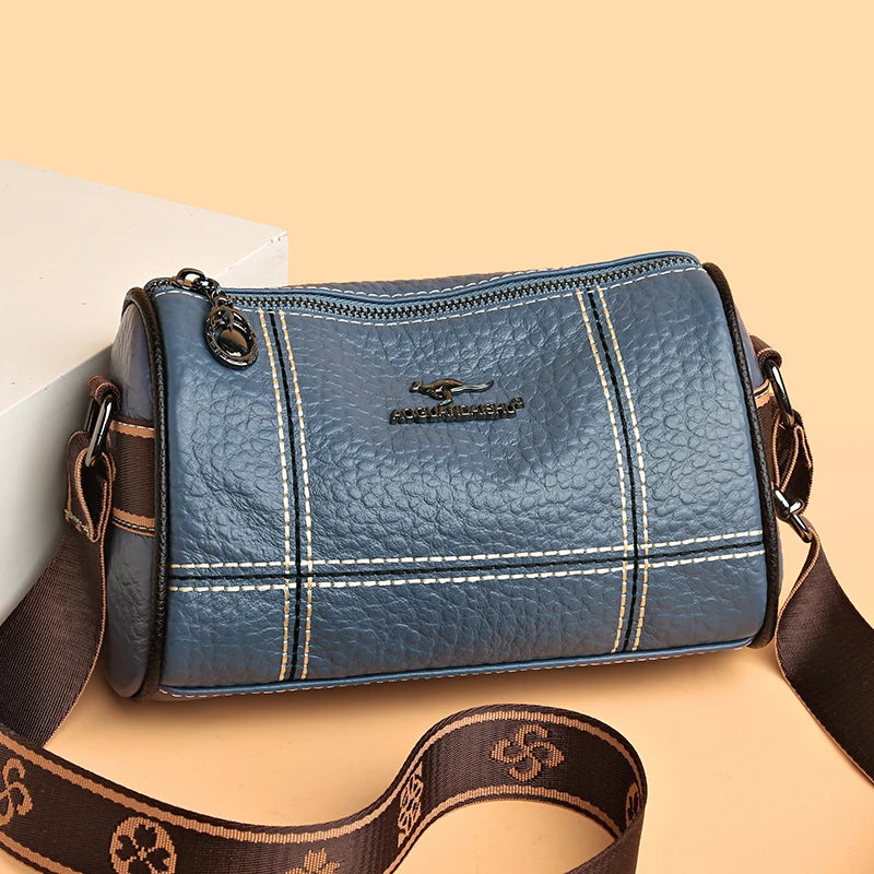 Genuine Leather Crossbody Tote – High-Quality Solid Color Shoulder Bag for Women
