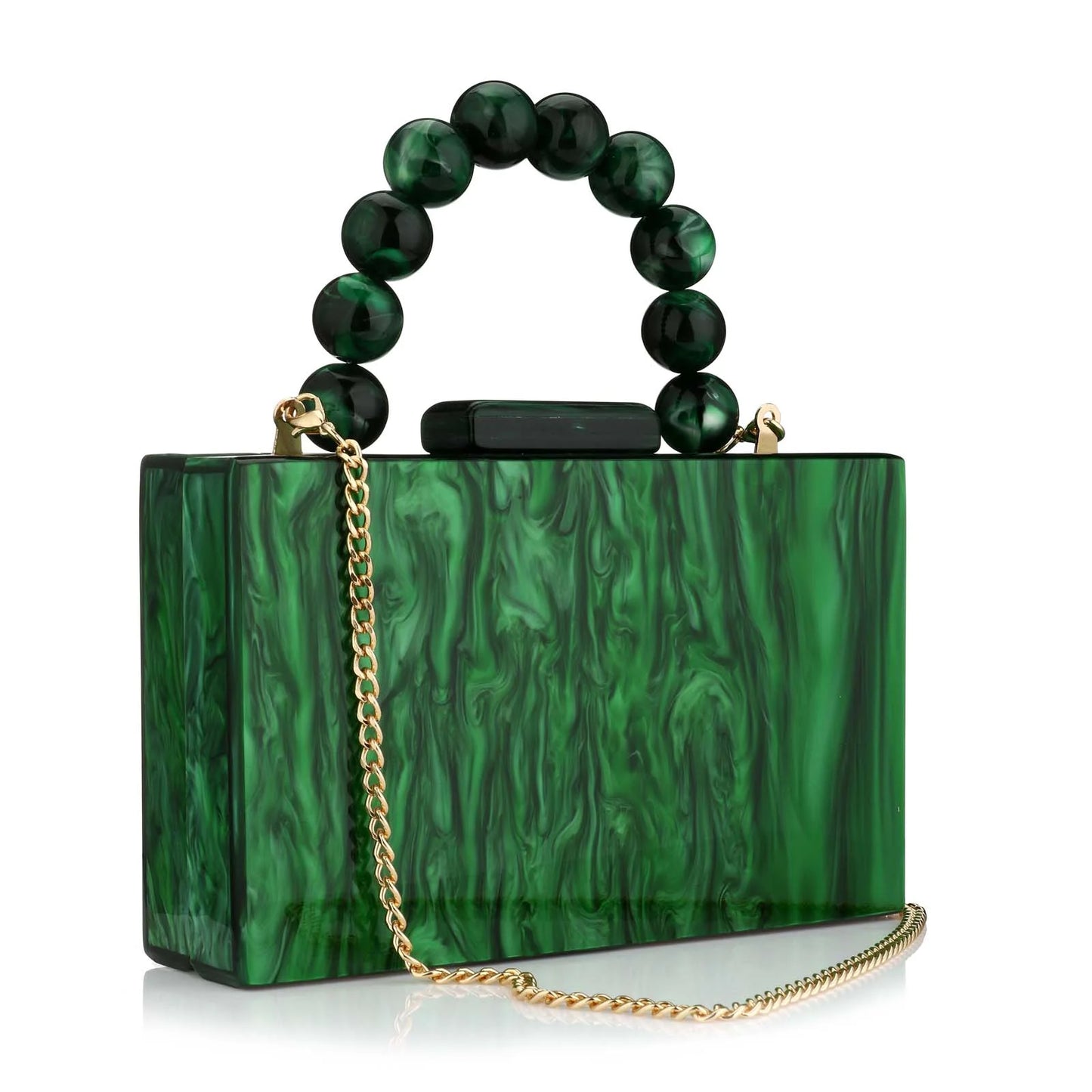 Luxury Pearl Marble Crossbody – Dark Green Acrylic Evening Bag for Women